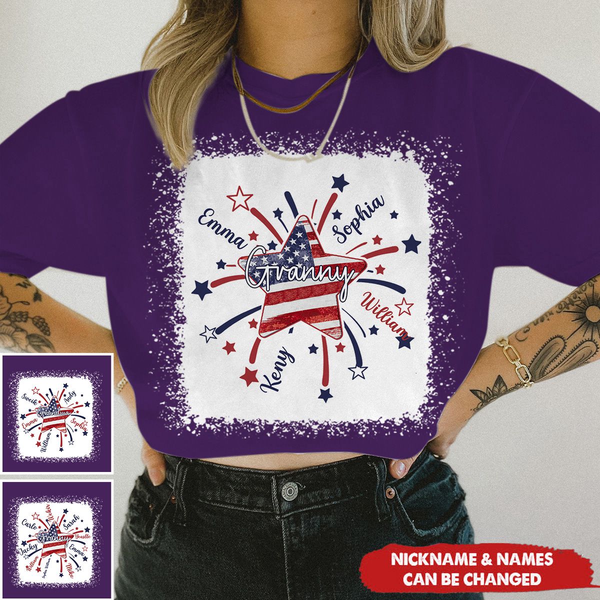 4th of July America Flag Star Mimi Mom Little Kids Personalized Shirt
