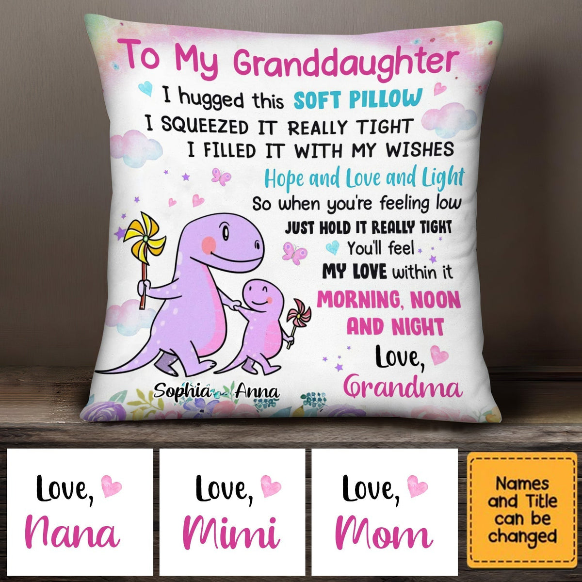 Personalized Dinosaurus To My Granddaughter I Hugged This Soft Pillow