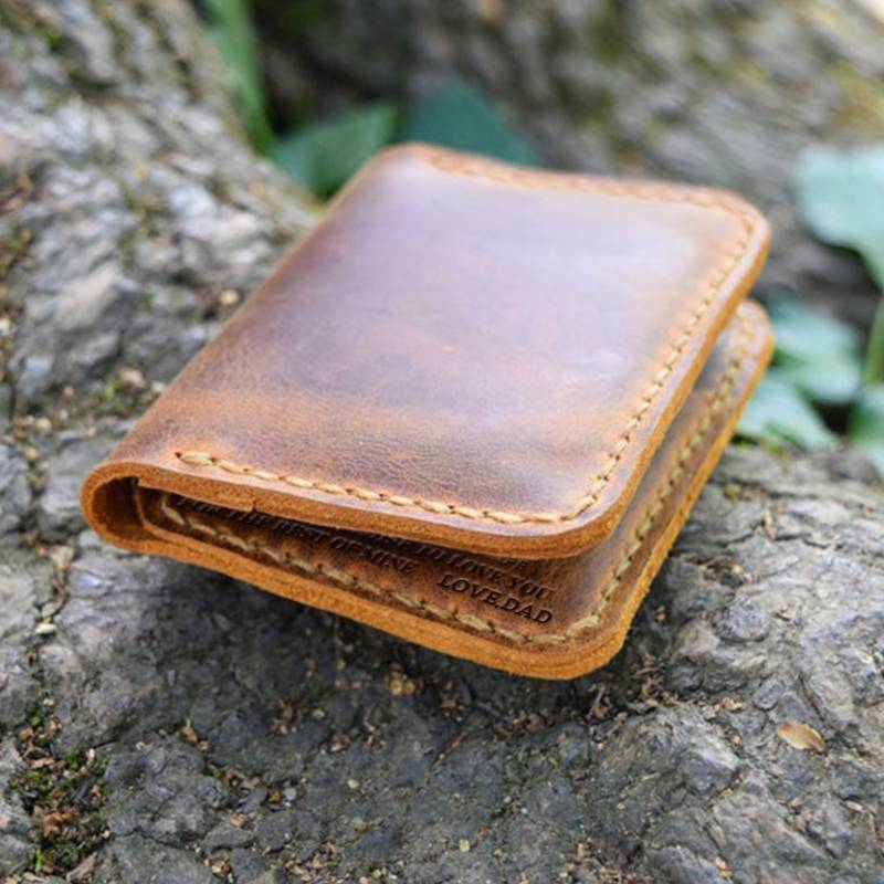 Personalized Leather Bifold Wallet - Gift for Family
