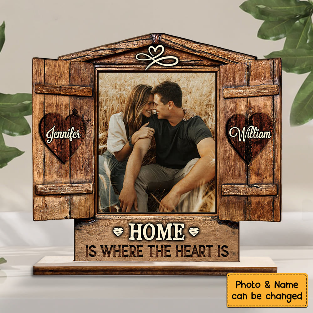 Couples Custom Photo Home Is Where The Heart Is Wood Plaque