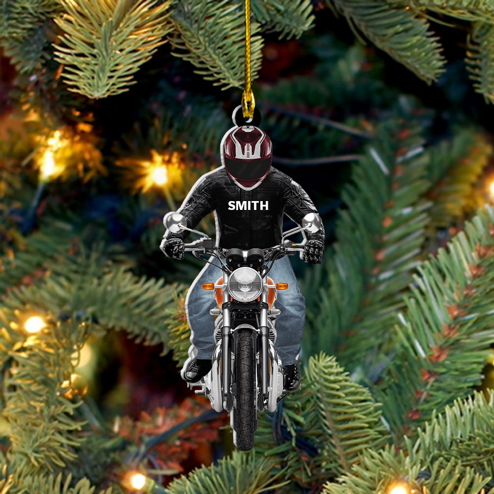 Personalized Biker Motorcycle Acrylic Ornament Two Sides Biker Dad Grandpa Hanging Ornament