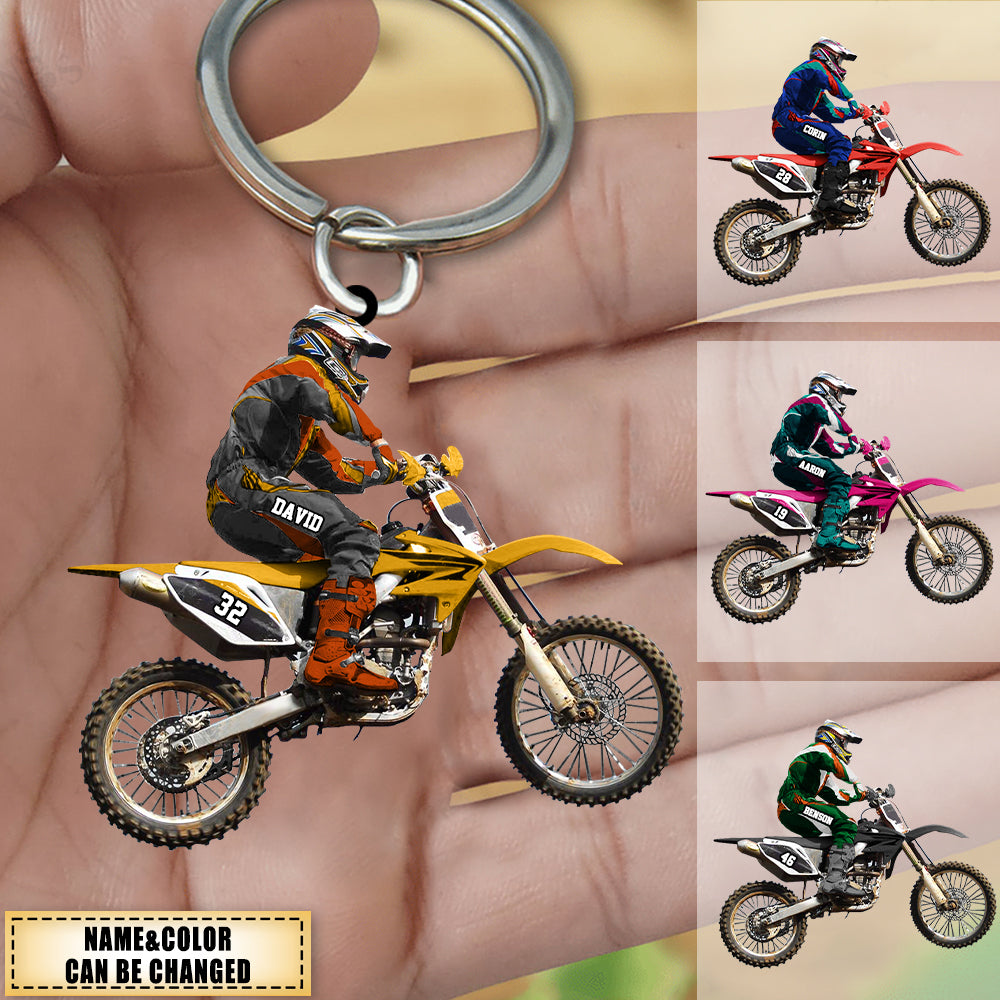 Personalize Motocross Biker Keychain - Great Gift Idea For Motor Racers