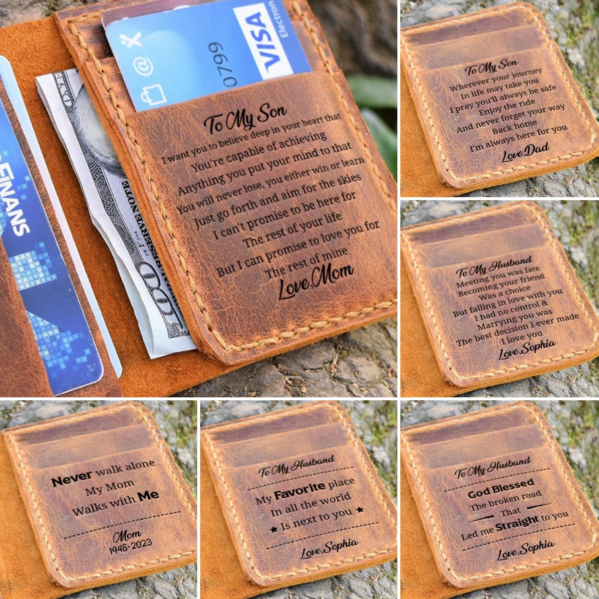 Personalized Leather Bifold Wallet - Gift for Family