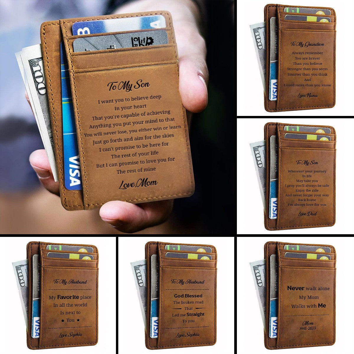 Personalized Cow Leather Card Wallet - Gift for Family