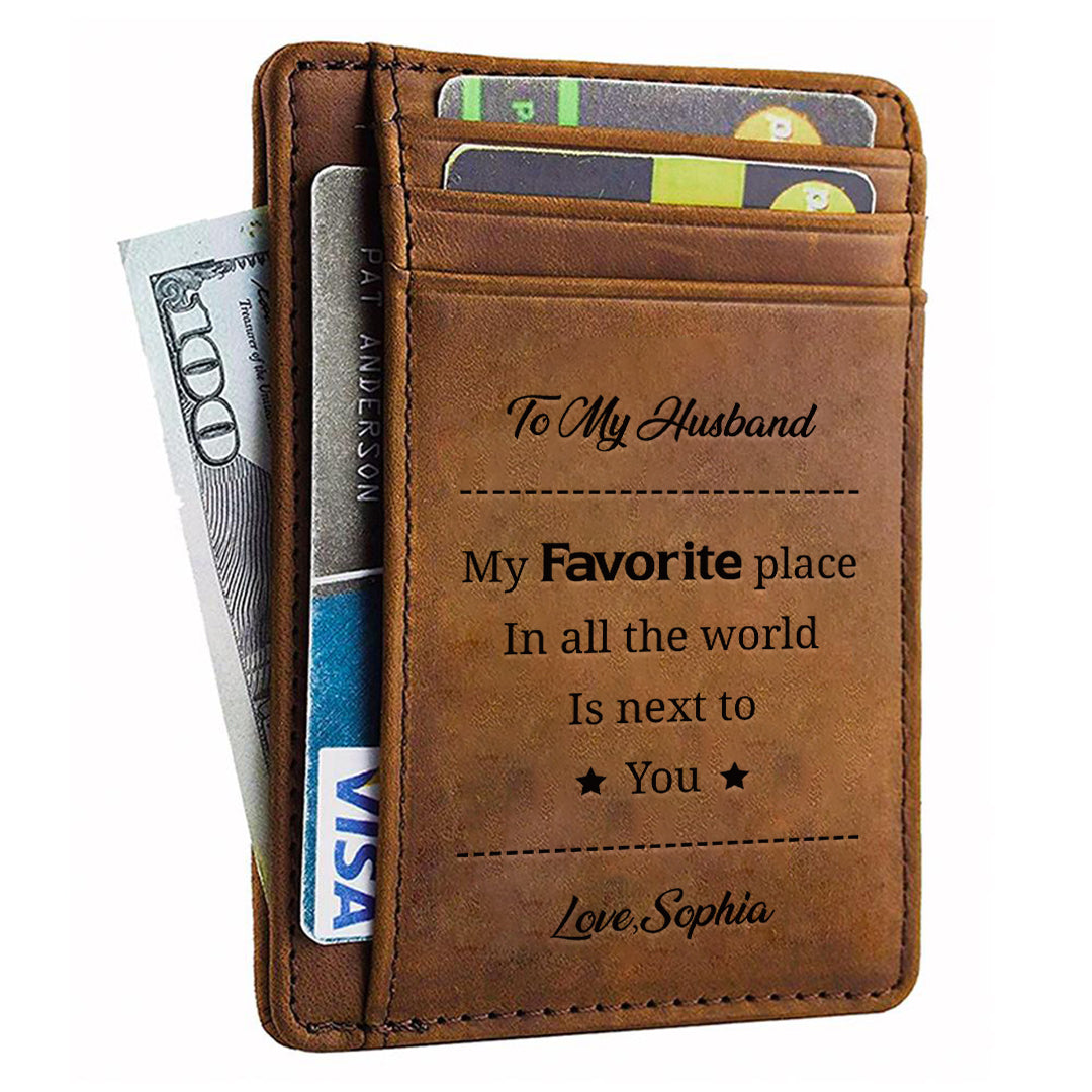 Personalized Cow Leather Card Wallet - Gift for Family