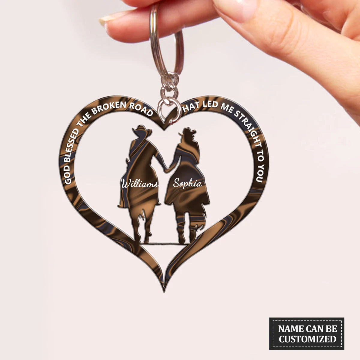 Cowboy and Cowgirl Holding Hands God Blessed Personalized Keychain