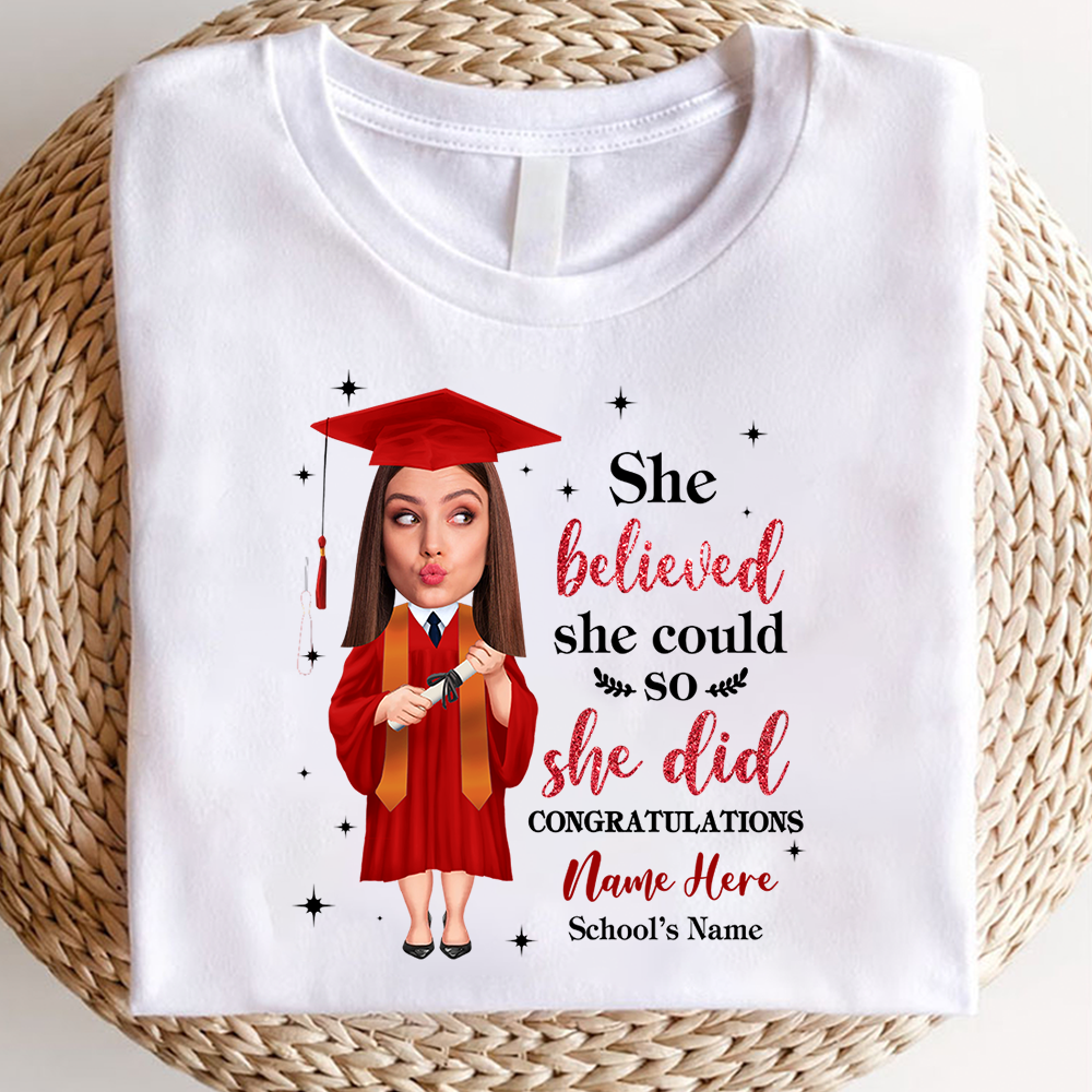 Personalized She Believed She Could Senior Class Of 2023 Graduation T-shirt, Grad Gift