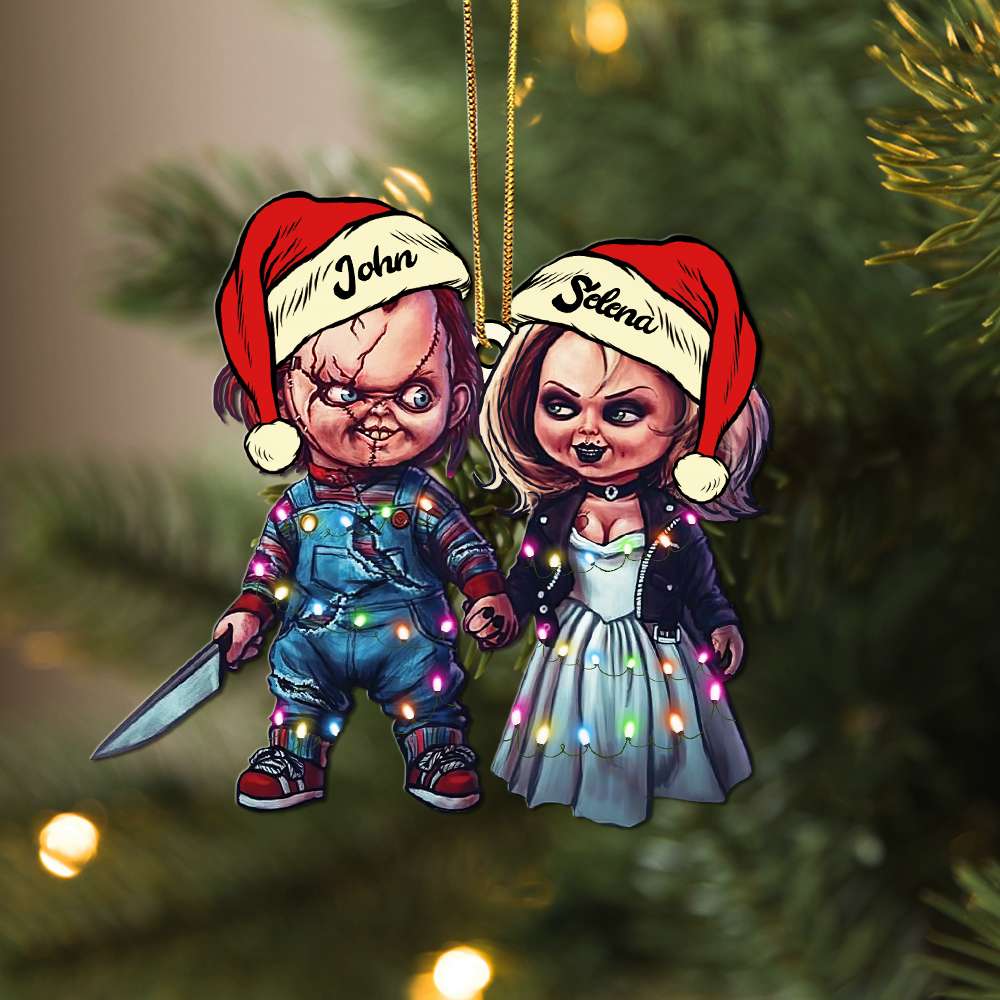 Personalized Horror Couple Christmas Ornament, Serial Killer Doll and His Bride