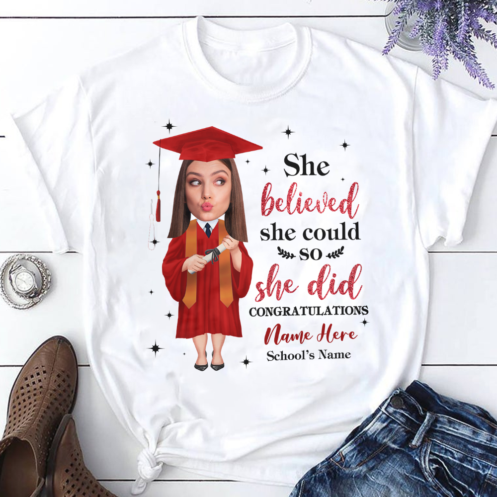 Personalized She Believed She Could Senior Class Of 2023 Graduation T-shirt, Grad Gift