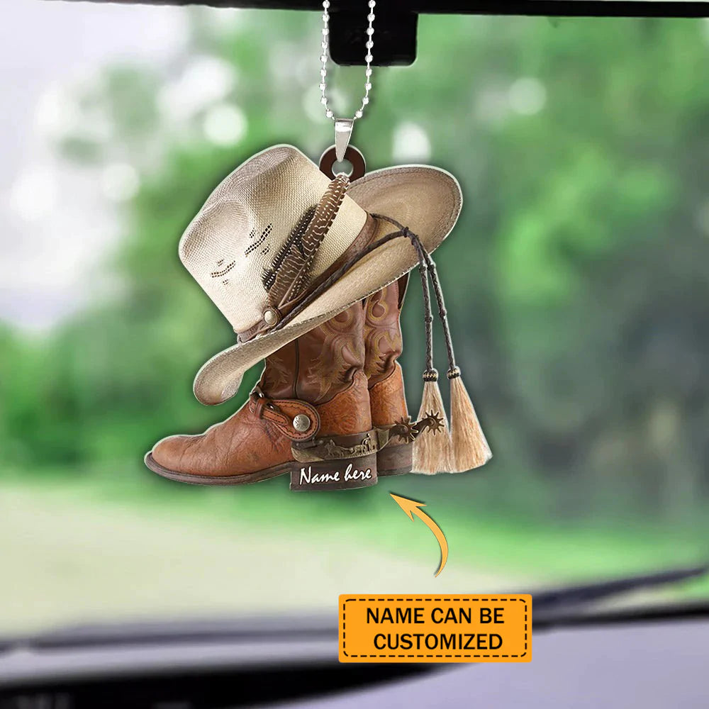Personalized Boots And Hat Cowboy Flat Acrylic Keychain Or Ornament