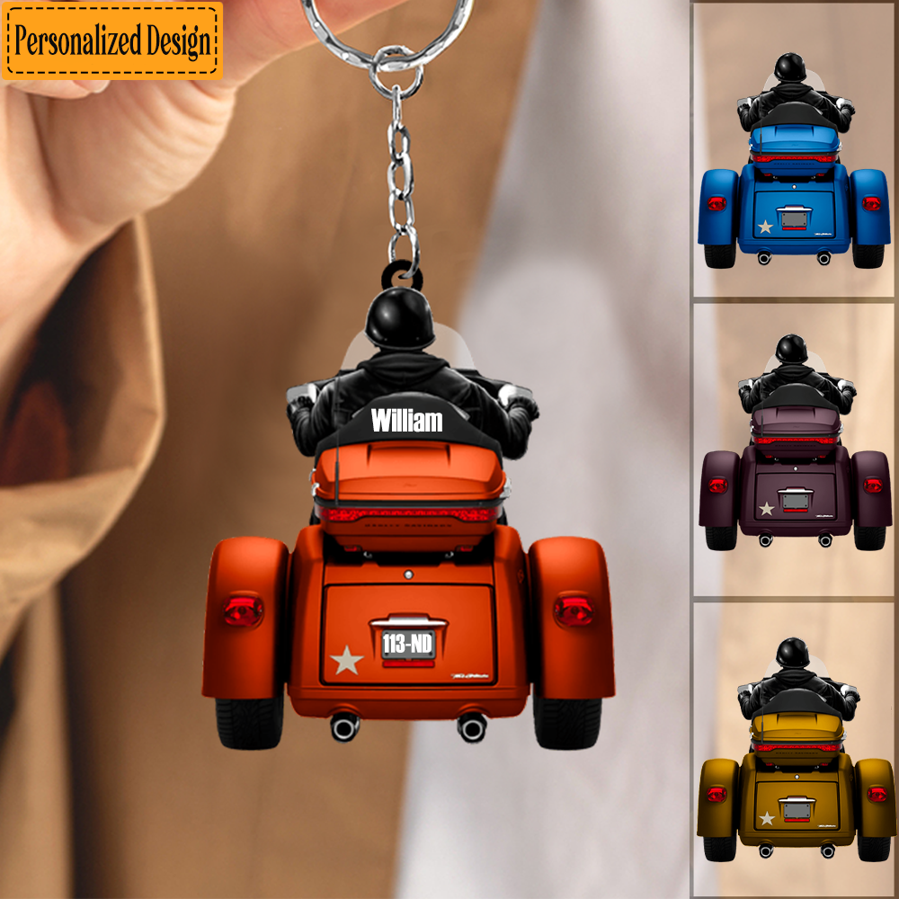 Biker Man Back Riding Motorcycle, Personalized Acrylic Keychain,  Gift For Biker, Motorcycle Lovers