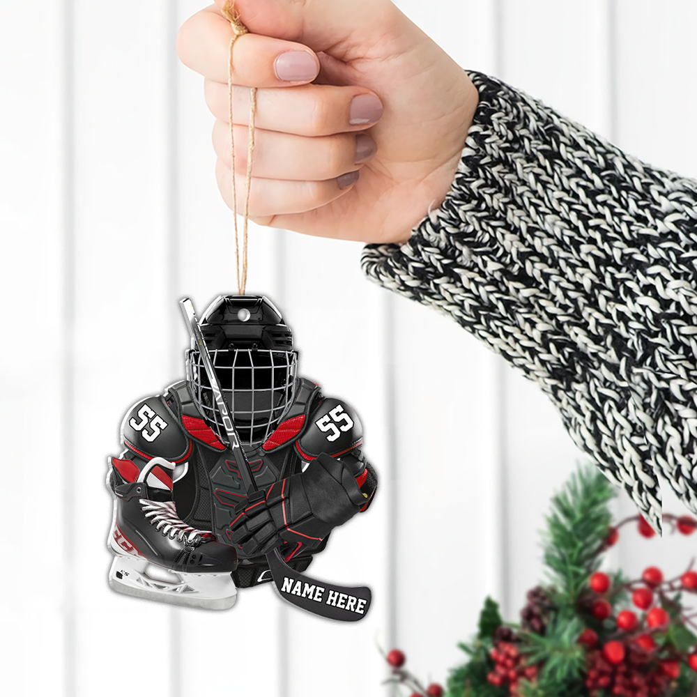 Personalized Hockey Equipment Christmas 2 Sided Shape Acrylic Ornament Gift for Hockey Lover Hockey Players