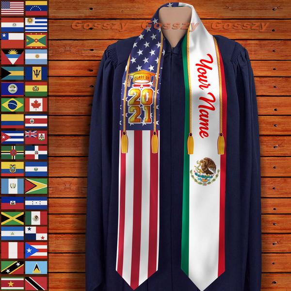 Country Flag Class of 2023 Stoles Sash, Graduation Gift, Senior Gift